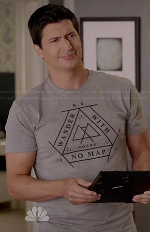 Jake’s “Wander With No Map” tee on Marry Me