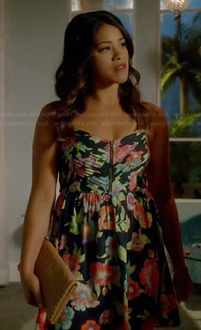 Jane’s blue floral zip front dress on Jane the Virgin