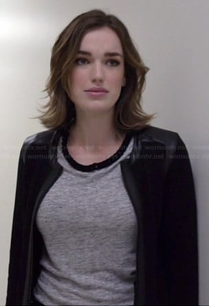 Jemma's grey top with black chain neckline on Agents of SHIELD