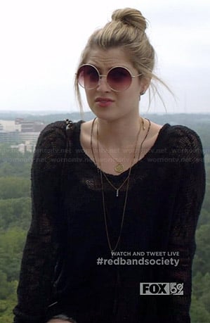 Kara's black textured sweater and oversized round sunglasses on Red Band Society