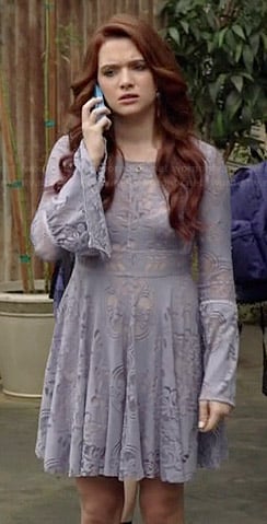 Karma's purple lace bell sleeve dress on Faking It