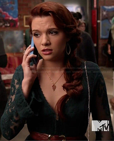 Karma’s teal green lace dress on Faking It