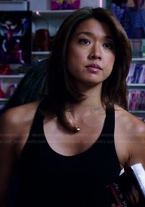 Wornontv Kono S Black Tank Top With Leather Trim On Hawaii Five O Grace Parks Clothes And Wardrobe From Tv