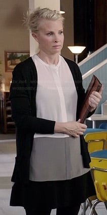 Kristina's white and grey colorblock shirt on Parenthood