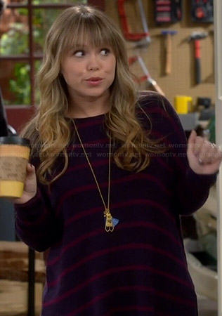 Kristin’s navy and purple striped tunic sweater on Last Man Standing
