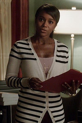 Michaela’s striped cardigan on How to Get Away with Murder