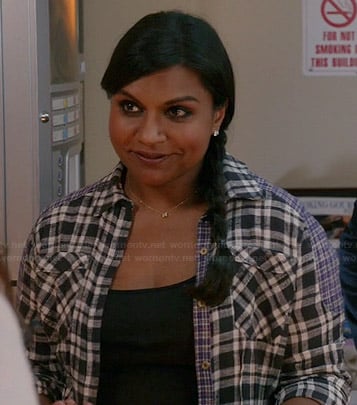 Mindy's black plaid patched shirt on The Mindy Project