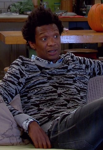 Motif's grey zebra sweater on Mulaney