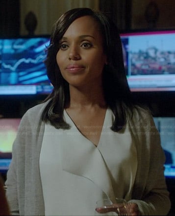 Olivia's white draped front blouse and long cardigan on Scandal