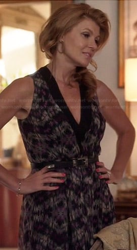 Rayna’s purple printed v-neck dress on Nashville