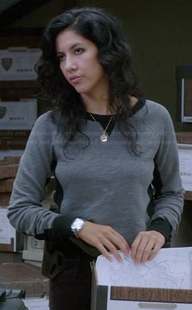 Rosa's grey sweatshirt with black trim on Brooklyn Nine-Nine