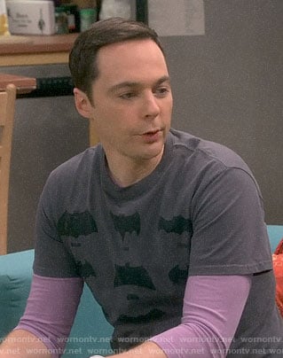 Sheldon’s Batman logos through the ages tee on The Big Bang Theory