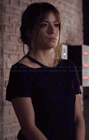 Skye's black tshirt with cutout neckline in Agents of SHIELD