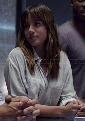 Skye's draped button front shirt on Agents of SHIELD