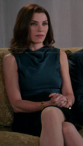 Alicia's green and black cowl neck dress on The Good Wife