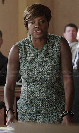 Annalise's green boucle dress on How to Get Away with Murder