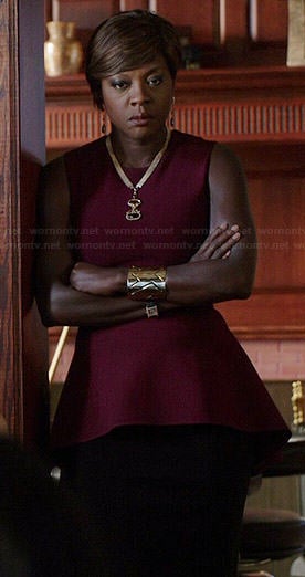 Annalise's burgundy peplum top on How to Get Away with Murder