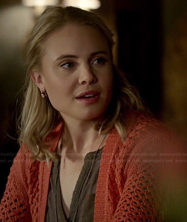 Camille's orange crochet cardigan on The Originals