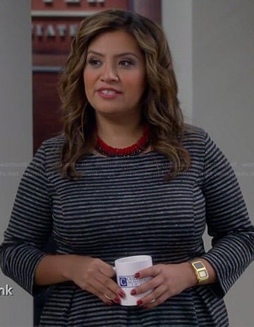 Cristela’s grey striped dress on Cristela