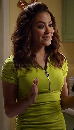 Elena's lime green zip neck polo top on Happyland