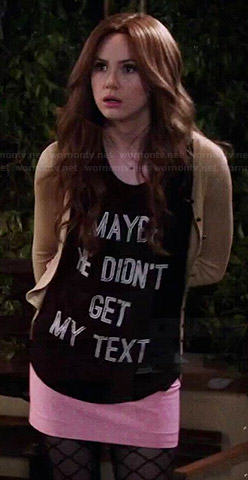 Eliza's 'maybe he didn't get my text' top on Selfie