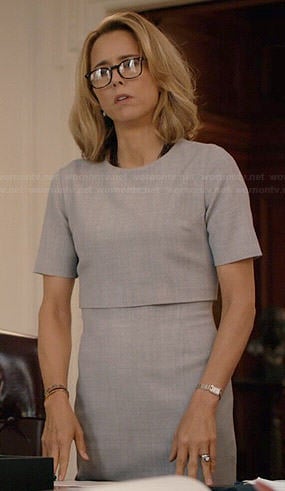 Elizabeth's grey layered dress on Madam Secretary