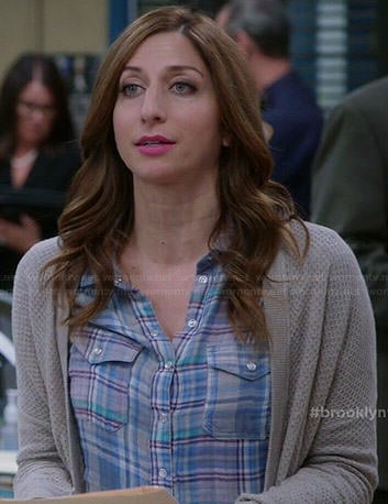 Gina's blue plaid shirt and grey cardigan on Brooklyn Nine-Nine