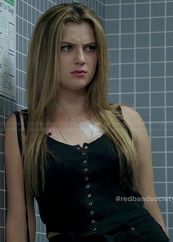 Kara’s black button front tank top on Red Band Society