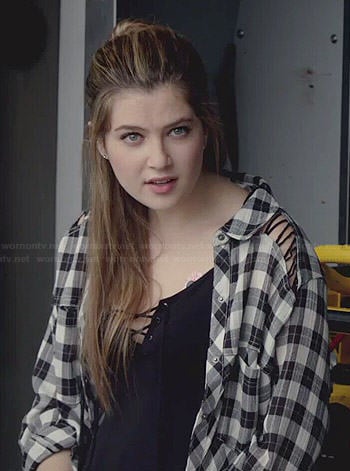 Kara's plaid shirt with lace up shoulders on Red Band Society