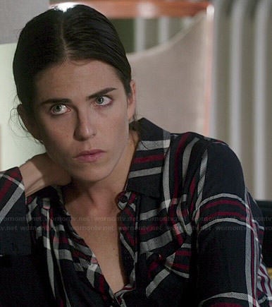 Laurel's navy and red plaid flannel shirt on How to Get Away with Murder