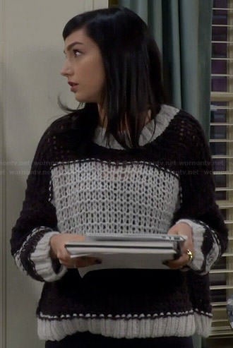 Mandy's black and white colorblocked knit sweater on Last Man Standing