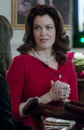 Mellie's red knotted neck dress on Scandal