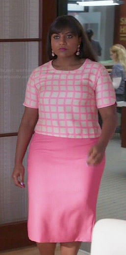 Mindy's pink checked top on The Mindy Project