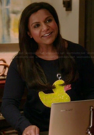 Mindy's sequinned duck sweater on The Mindy Project