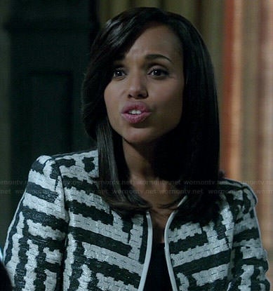 Olivia's black and white geometric patterned jacket on Scandal