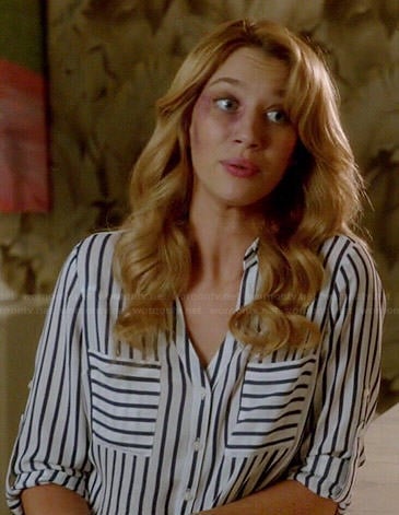 Petra's black and white striped shirt on Jane the Virgin