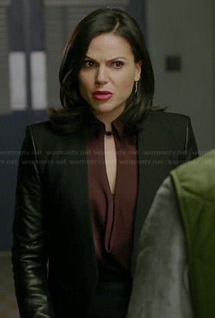 Regina's burgundy cowl neck keyhole blouse on Once Upon a Time