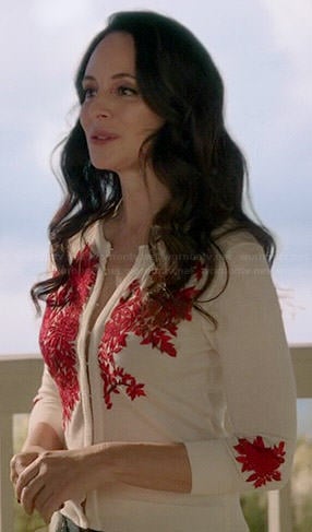 Victoria's white and red embroidered cardigan on Revenge