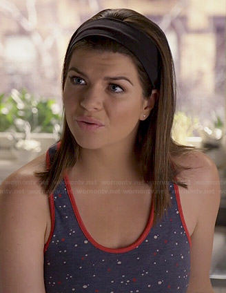 Annie's blue and red polka dot tank top on Marry Me