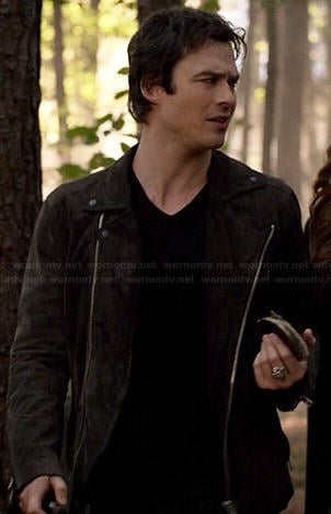 Damon's suede moto jacket on The Vampire Diaries