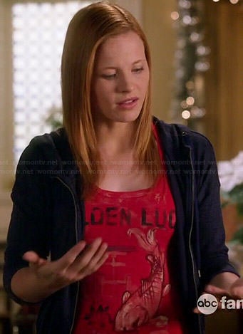 Daphne's red 'Golden Luck' fish tee on Switched at Birth
