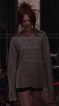 Eliza’s grey ‘Cool Mornings Hot Coffee’ Sweatshirt on Selfie