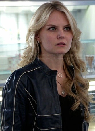 Emma's blue leather jacket with white trim on Once Upon a Time