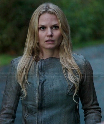 Emma's grey snake textured leather jacket on Once Upon a Time