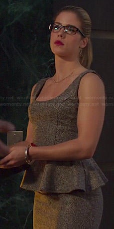 Felicity’s grey tweed peplum dress on Arrow