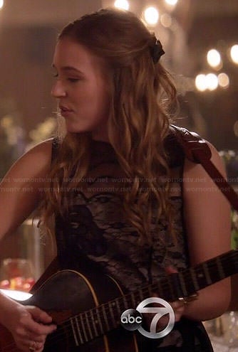 Maddie’s black scalloped lace dress on Nashville