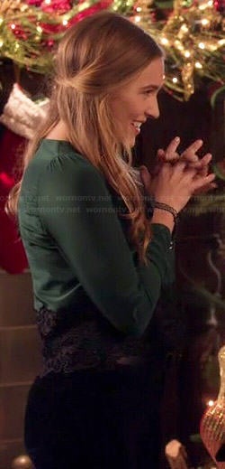 Maddie’s green lace panel Christmas top on Nashville