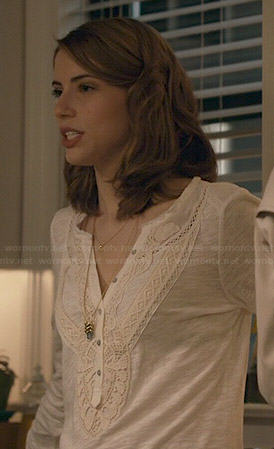 Stevie's white lace front henley top on Madam Secretary