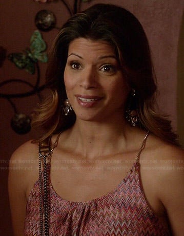 Xo’s chevron printed dress with chain straps on Jane the Virgin