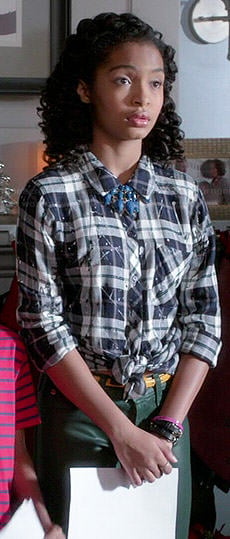 Zoey’s plaid paint splatter shirt on Black-ish